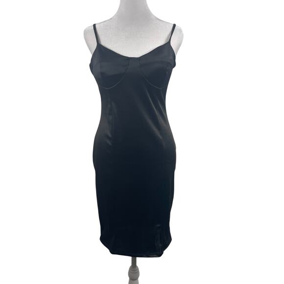Popular 12 Dresses & Skirts - Black Satin Slip Dress Sz L Bodycon Mermaid Whimsigoth Sexy Babydoll Y2K Stretch
